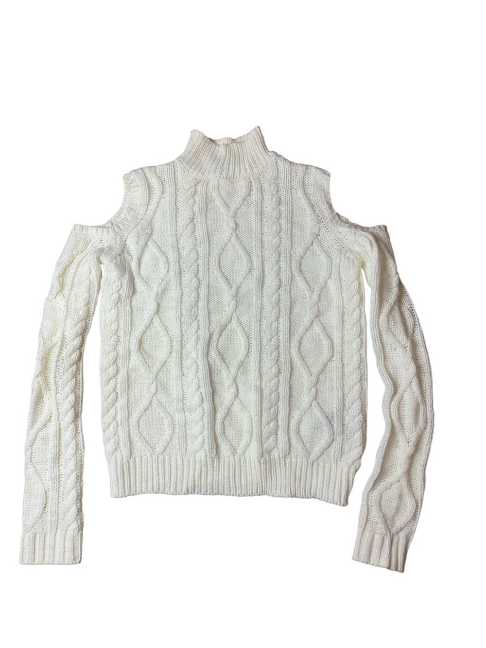 GUESS White Cold Shoulder Cable Knit Mock Neck Sweater Small